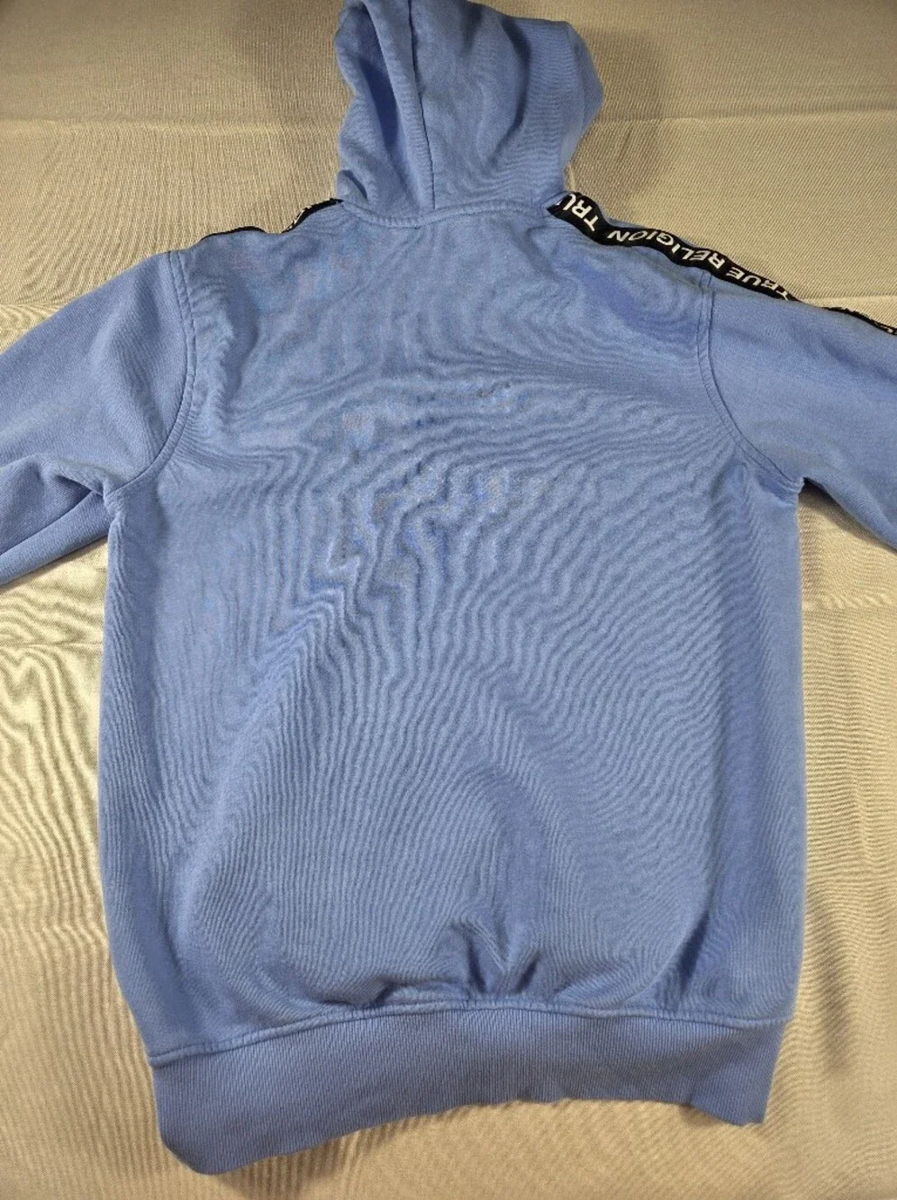 True Religion Logo Tape Pullover Hoodie Blue Medium Graphic Sweatshirt